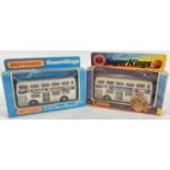 2 vintage Matchbox Superkings diecast boxed K-15 buses. 1952-1977 Silver Jubilee together with