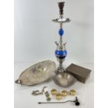 A small collection of metal ware and silver plated items. To include an Art Deco bowl, Hookah