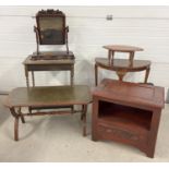 A collection of assorted vintage & antique dark wood furniture. To include 2 hall/occasional tables,