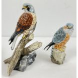 2 large R & J Mack ceramic birds of prey figurines - Kestrel & Merlin. Boxed, both with stamped