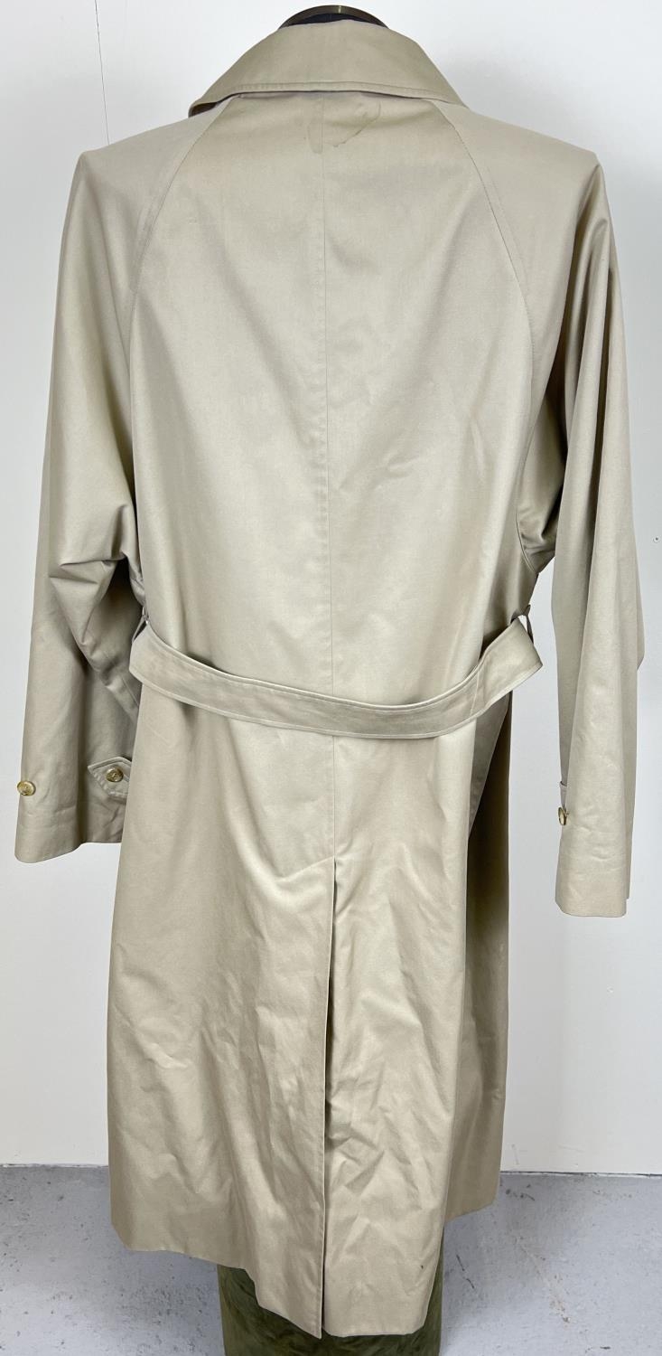 A beige belted long trench coat by Burberrys. Classic check full length lining, button front - Image 4 of 9