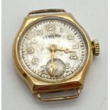 A 9ct gold ladies wristwatch by Vertex, with secondary dial. In working order. Full hallmarks to