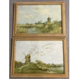 A pair of mid century framed & glazed prints of W. W. Milne oil paintings depicting windmills. Frame