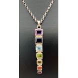 A 925 silver and coloured semi precious stone pendant on a 16" chunky silver belcher chain. 7