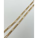 An 18" 9ct yellow gold figaro chain necklace with spring ring clasp. Both hook end links and clasp