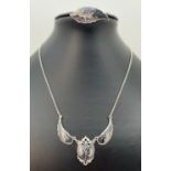 2 pieces of Siam 925 silver. A fixed pendant necklace with 3 sectional pendant together with a