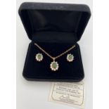 An 18ct gold plated pendant necklace and matching earrings set with Jade & cubic Zirconias. In a