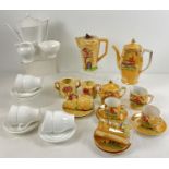 3 assorted vintage ceramic coffee sets. A 6 setting white ceramic coffee set, a 4 setting vintage