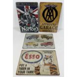 4 automobile related tin advertising signs, as new in sealed packaging. Comprising: Esso, Land