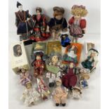 A box of assorted small and dolls house sized ceramic collectors dolls, some boxed.