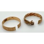 2 9ct scrap gold, band style rings, both have been cut through. Gold marks to inside of both.