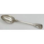 A large George IV William Chawner Georgian silver fiddleback serving spoon with engraved fox motif