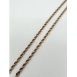 A 9ct gold 16 inch rope chain with spring ring clasp. Gold marks to clasp and fixings. Total