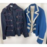 2 vintage military style short jackets. A petrol blue jacket with cream coloured trim together