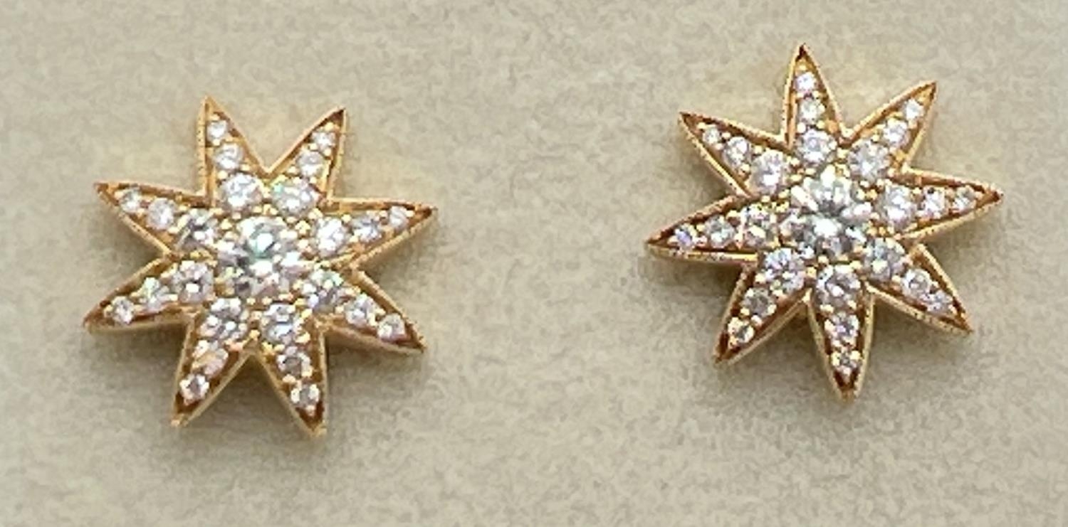 A pair of 18ct yellow gold diamond set star shaped stud earrings by Luke Stockley, London. Each - Image 2 of 4