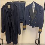 3 vintage items of Royal Air Force uniform. A pair of trousers, a short dress coat with 4 bullion