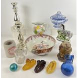 A box of mixed vintage ceramics and glass ware. To include a famille rose oriental bowl a/f,