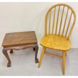 A vintage mahogany stool with carved dragon detail to legs and shaped feet. Together with a mid