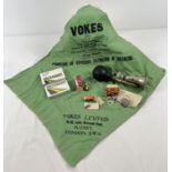 A collection of vintage automobilia to include a Condor motorcycle horn, Vokes advertising cloth and