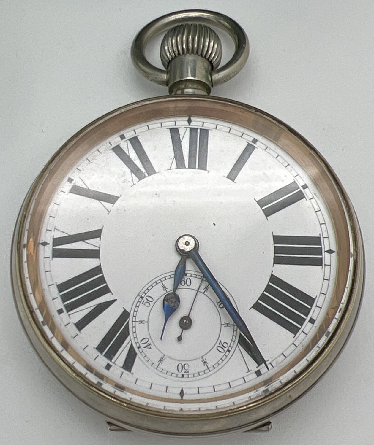 A late Victorian silver covered pocket watch stand with an Argentan Goliath pocket watch. Silver - Image 5 of 7