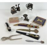 A collection of assorted vintage items to include 4 'Playme' novelty metal pencil sharpeners. Lot