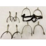 4 pairs of military boot spurs, to include 2 pairs of swan neck spurs and a pair of riding spurs