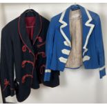 2 vintage military style jackets. A bright blue short jacket with cream trim (with B J Simmons,