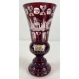 A vintage Czechoslovakian Bohemian style etched vase with ruby coloured overlay. By Egermann,