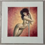 Krys Leach, local artist - nude oil on canvas board, on a white mount, entitled "Go Go". Signed,