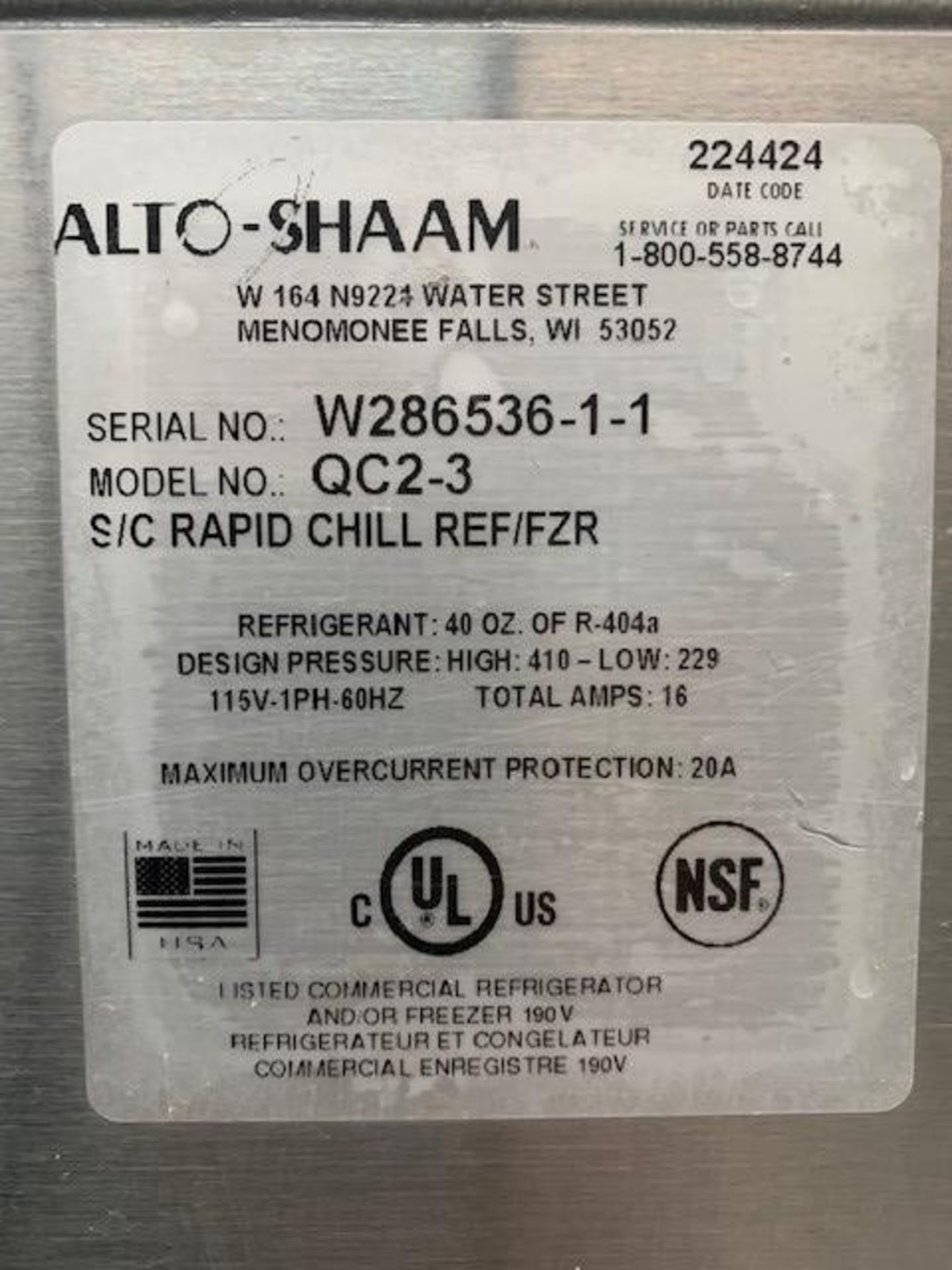 Alto Shaam rapid chill freezer / ref - Model# W286536-1-1 - Blast freezer - Image 4 of 4