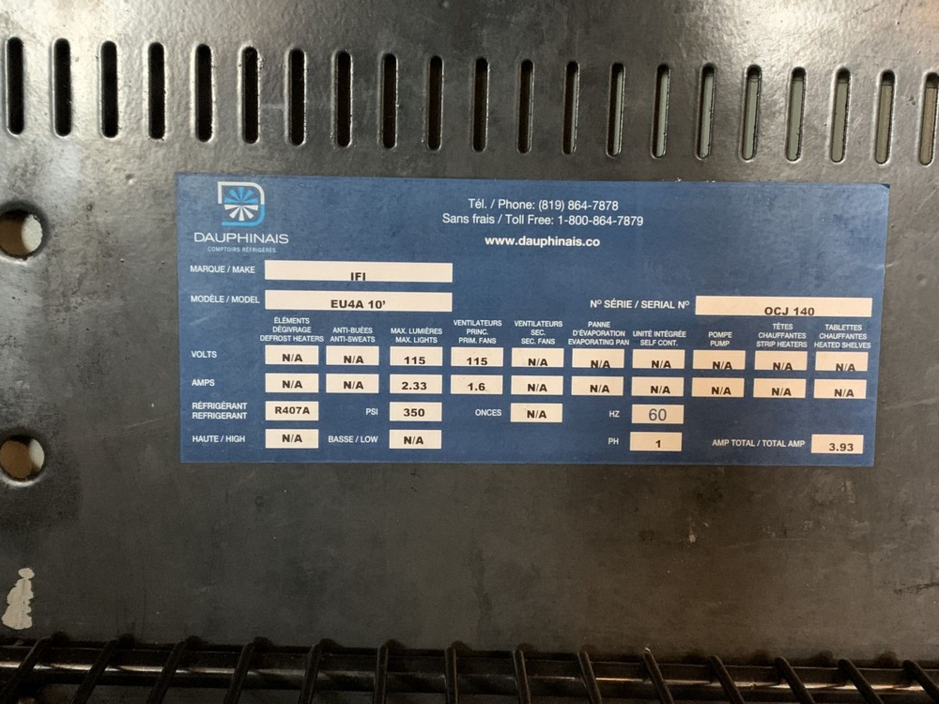 Beau Comptoir réfrigéré ouvert a / rideaux, DAUPHINAIS # EU4A - 10' pieds- pas de compresseur - Image 3 of 3