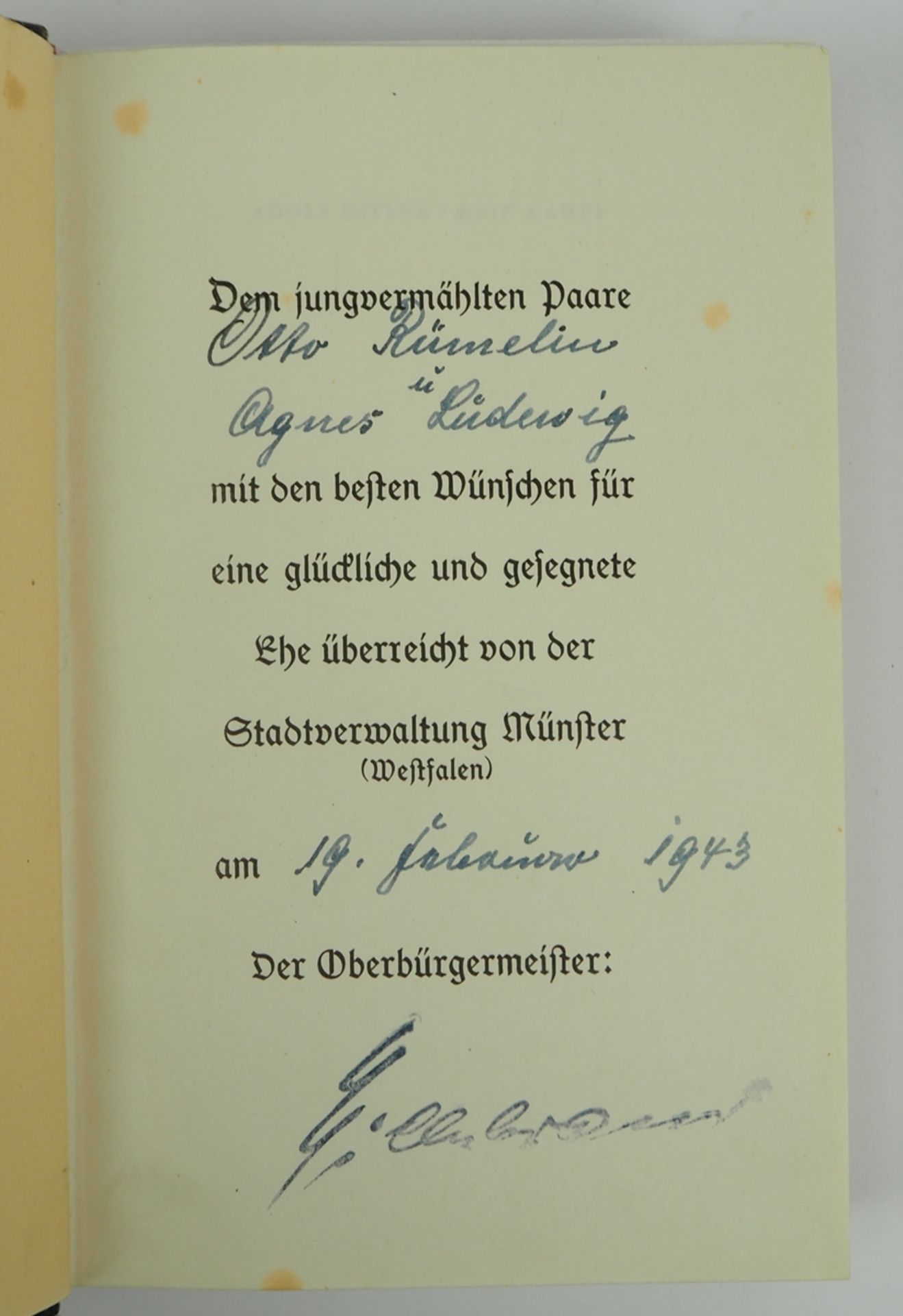 Hitler, Adolf: Mein Kampf - Hochzeitsausgabe der Stadtverwaltung Münster (Westfalen). - Bild 2 aus 2