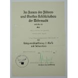 Kriegsverdienstkreuz, 2. Klasse mit Schwertern Urkunde für einen Fallschirm-Feldwebel der III./ Fal