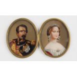 Hinterglasmalerei: Porträts Napoleon III. und Eugénie de Montijo.