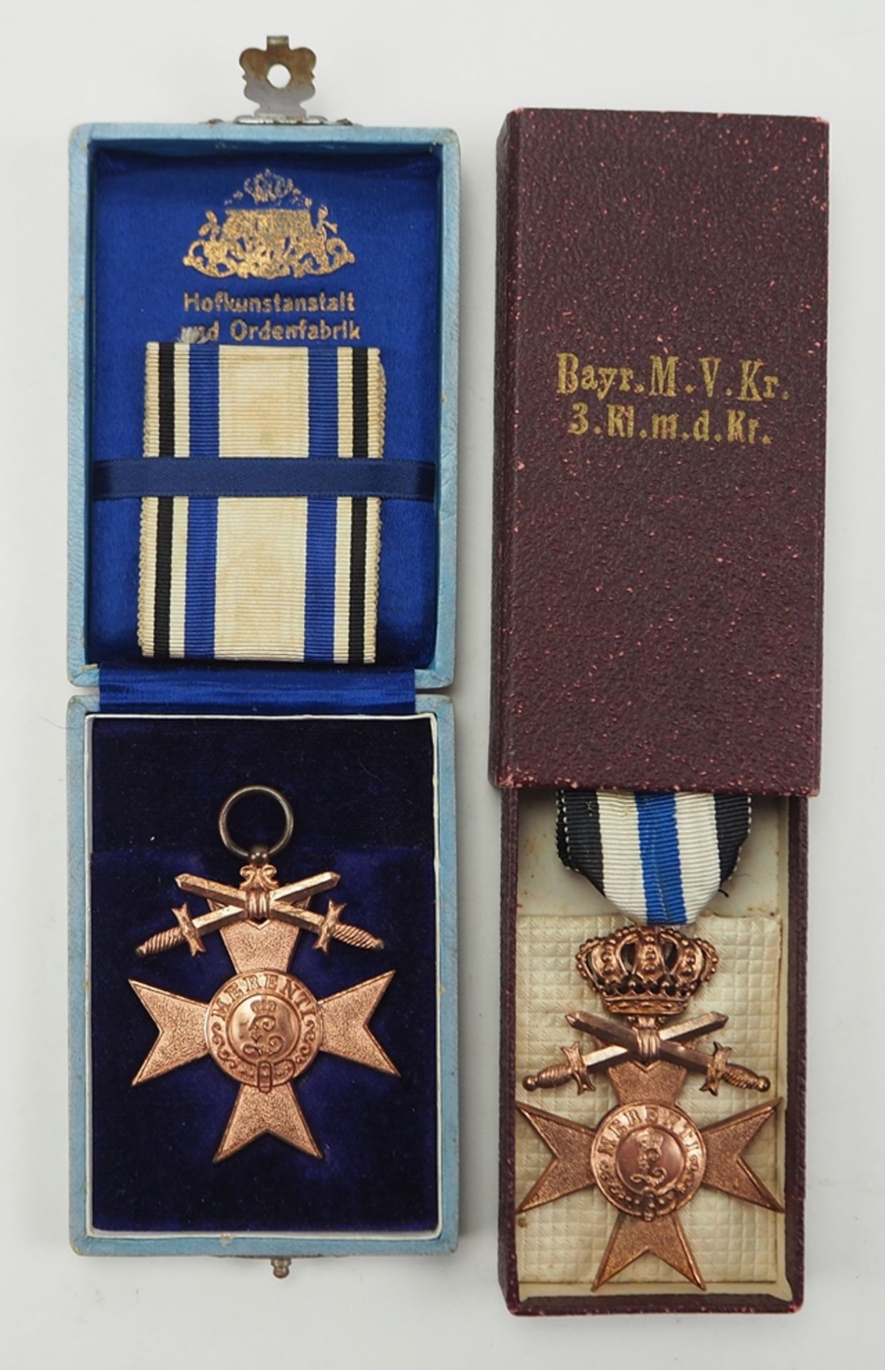 Bayern: Militärverdienstkreuz, 3. Klasse mit Schwertern / mit Krone und Schwertern, im Etui.