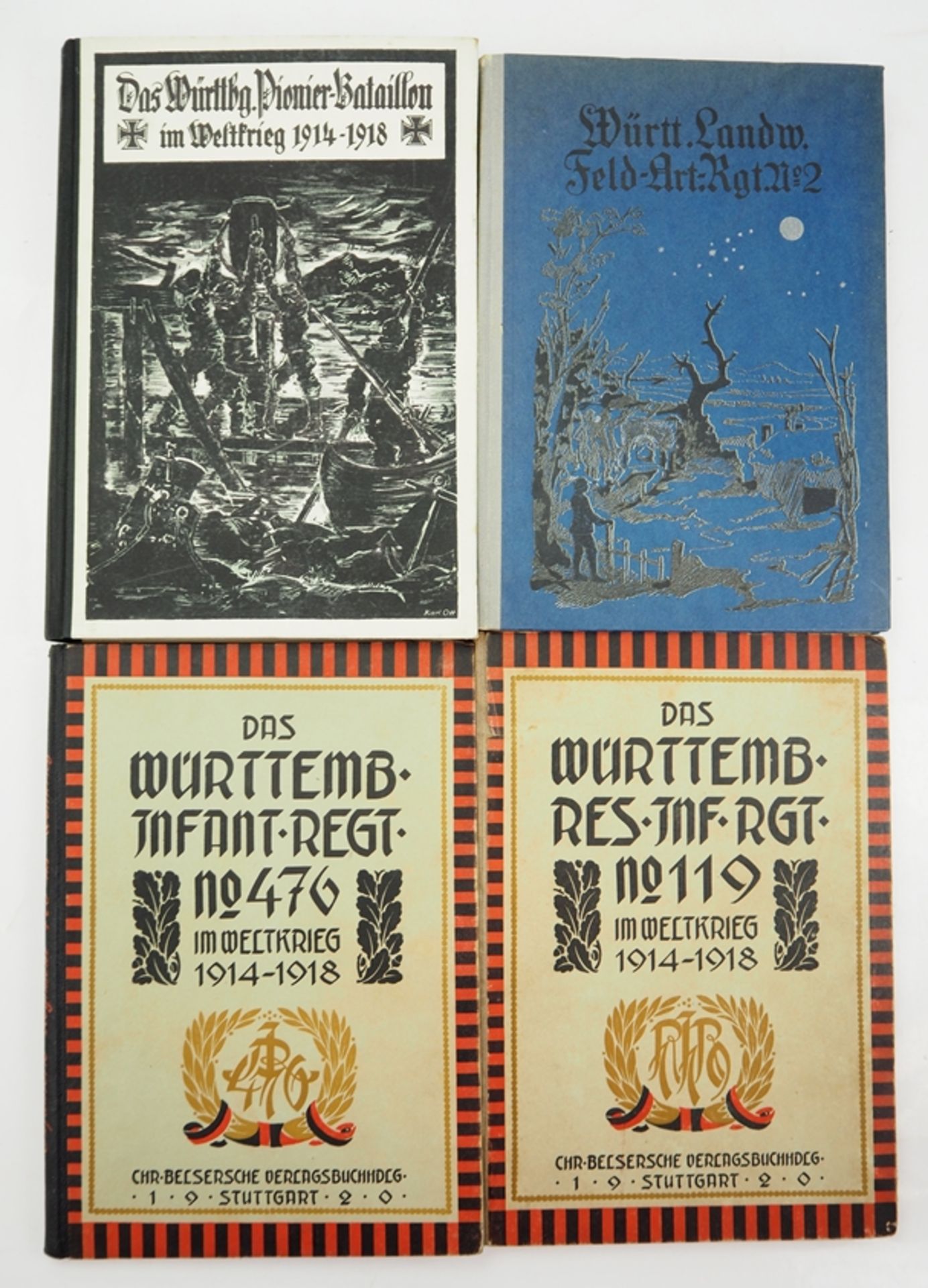 Württemberg: Regimentsgeschichte Weltkrieg 1914/18 - 4 Exemplare.