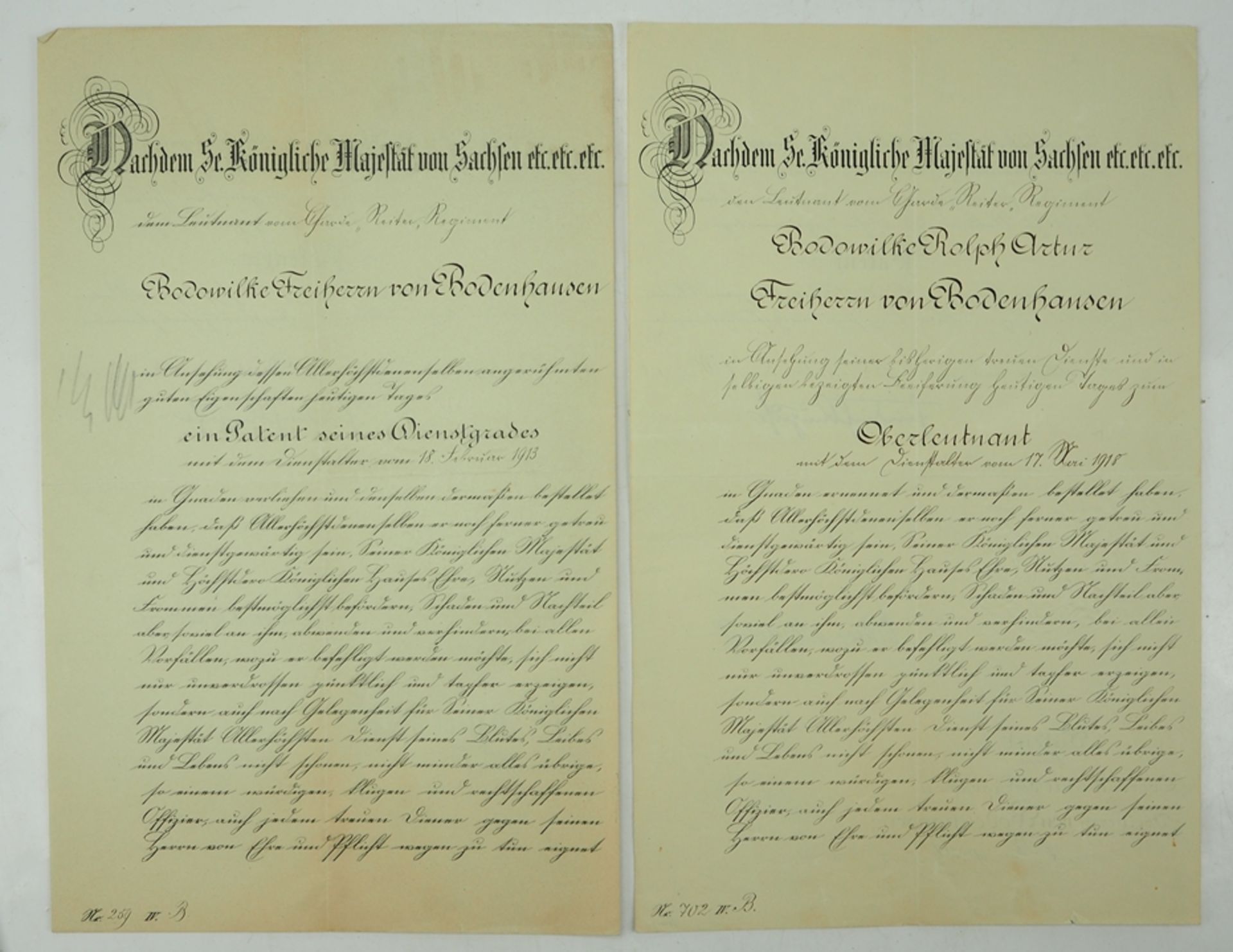 Sachsen: Patente zum Leutnant und Oberleutnant im Garde Reiter Regiment. - Image 2 of 2