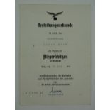 Fliegerschützenabzeichen, mit Blitzbündel Urkunde für einen Unteroffizier.
