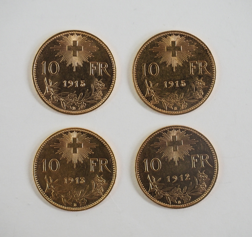 Schweiz: 10 Franc GOLD - 4 Exemplare.