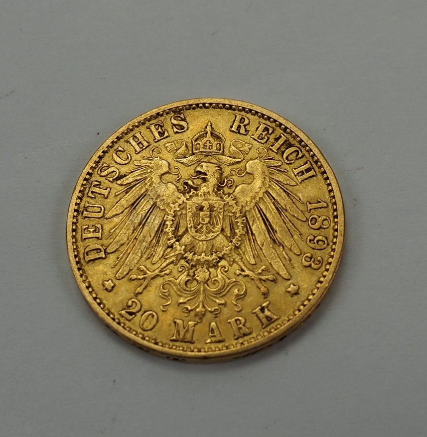 Hamburg: 20 Mark 1893 - GOLD. - Image 2 of 2