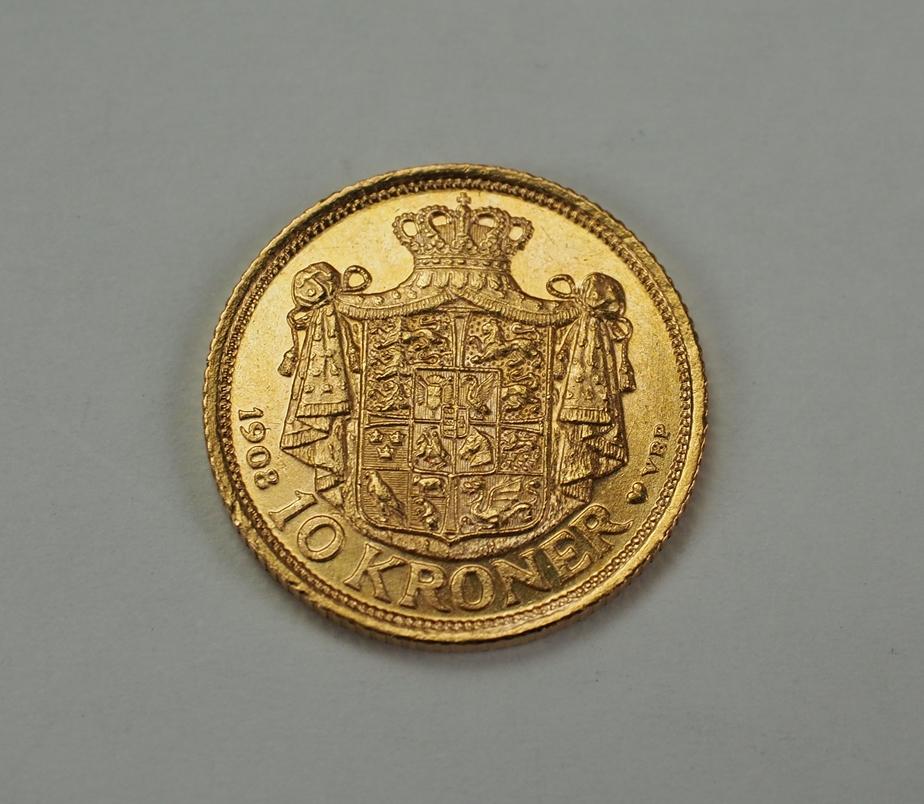 Dänemark: 10 Kronen 1908 - GOLD. - Image 2 of 2