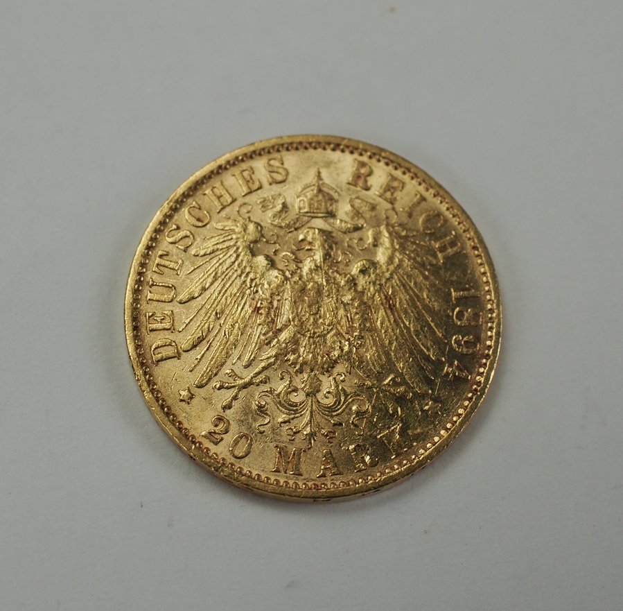 Sachsen: 20 Mark 1894 - GOLD. - Image 2 of 3