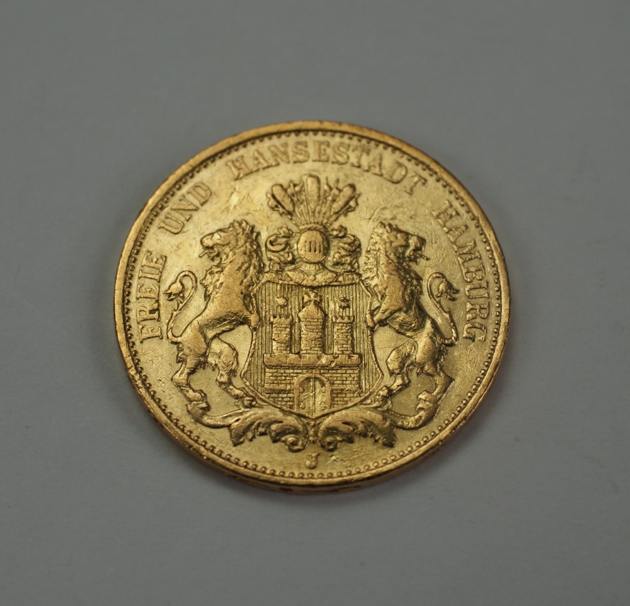 Hamburg: 20 Mark 1884 - GOLD.