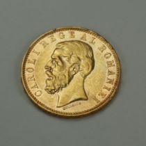 Rumänien: 20 Lei 1890 - GOLD.