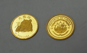 Liberia: 25 Dollar Kleinmünze GOLD - 2 Exemplare.
