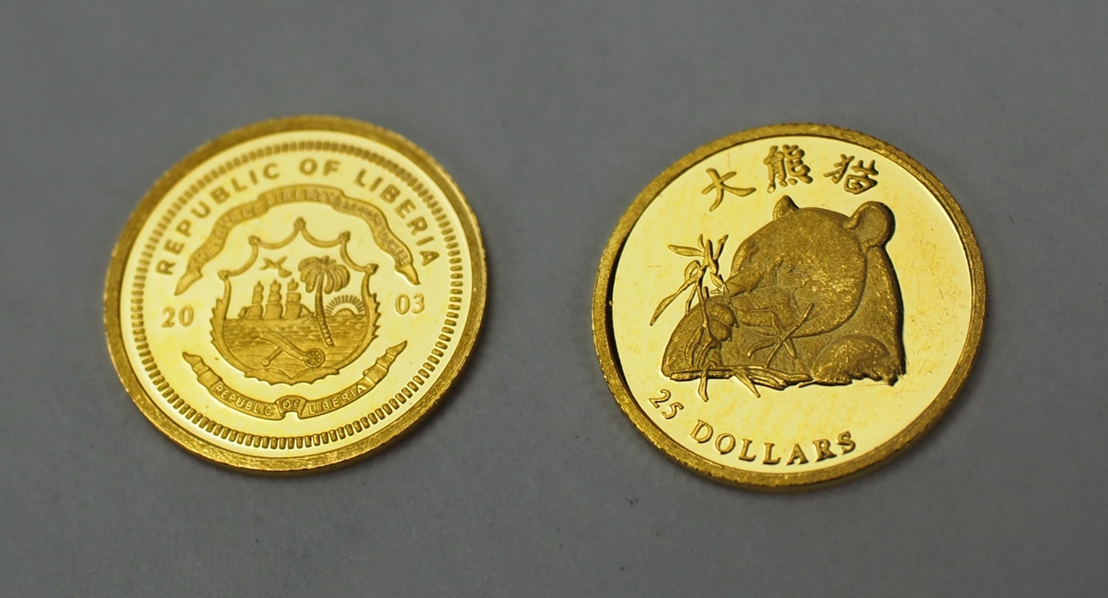 Liberia: 25 Dollar Kleinmünze GOLD - 2 Exemplare. - Image 2 of 2