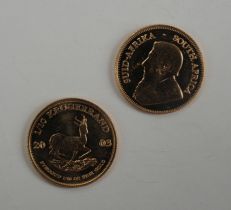 Südafrika: Krügerrand GOLD Münze - 2 Exemplare.