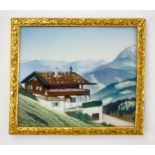Rosenthal: "Haus Wachenfeld" (Berghof) Porzellan Plakette im Aufstellrahmen.