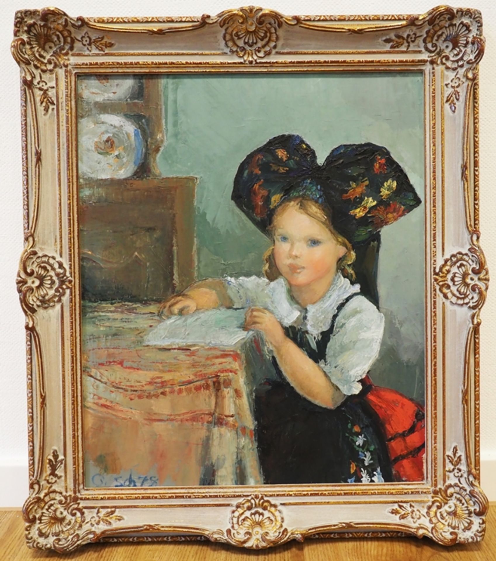 Schaller, Odette: 2 Gemälde 'Mädchen in Elsässer Tracht'. - Image 7 of 10