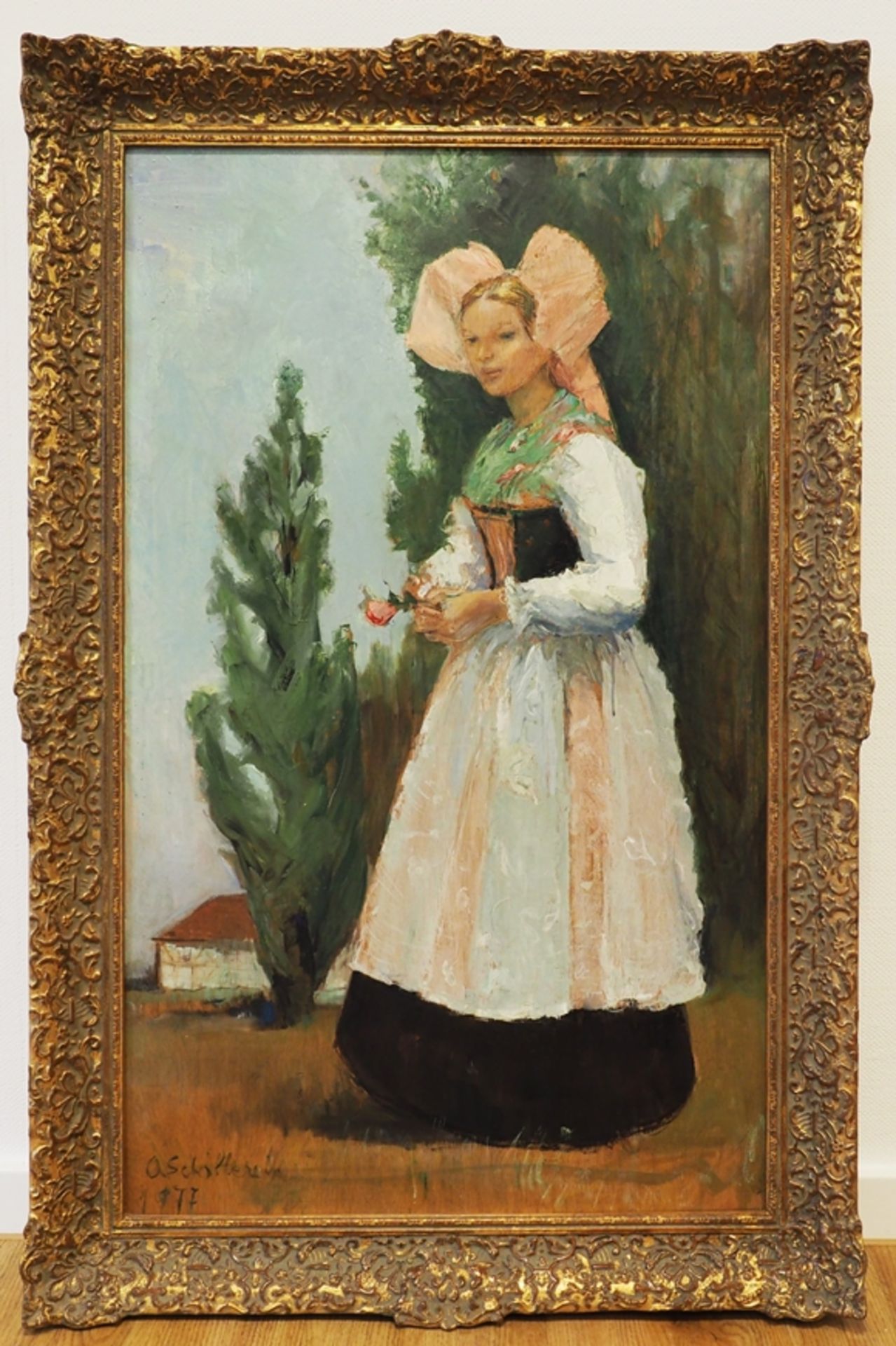 Schaller, Odette: 2 Gemälde 'Mädchen in Elsässer Tracht'. - Image 2 of 10